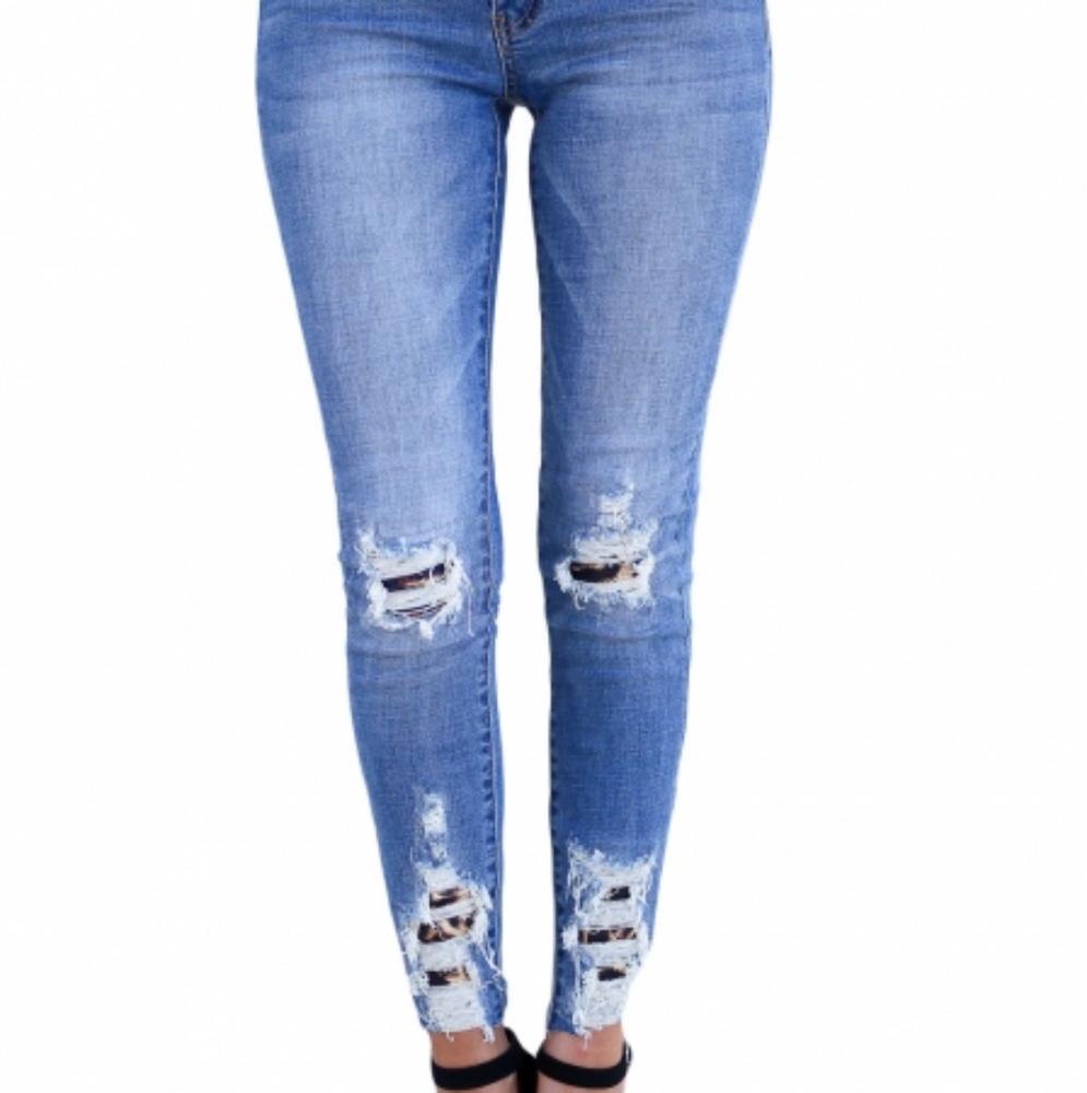 Distressed Leopard Skinny Jeans